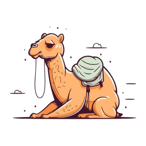 Camel sitting on the ground. Vector illustration in cartoon styl