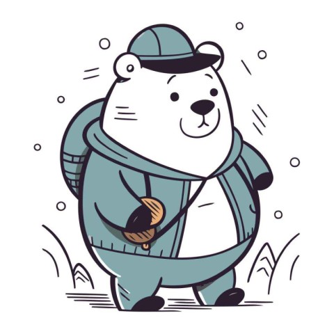 Polar bear in winter clothes with a brush. Vector illustration.