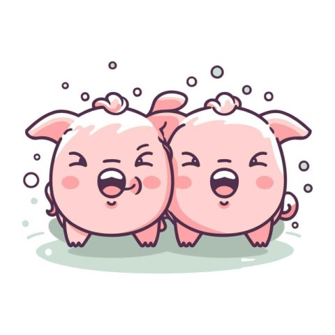 Cute cartoon pigs. Vector illustration. Isolated on white backgr