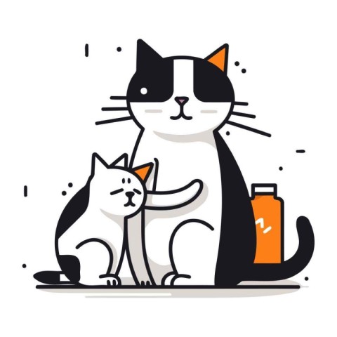 Cute cat and cat vector illustration. Cute cat and cat in flat s