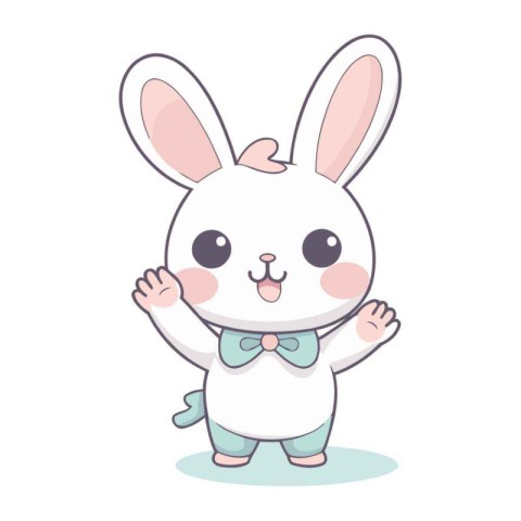 cute rabbit with bow tie isolated over white background. vector