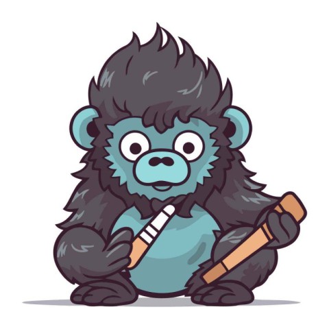 Gorilla playing a flute cartoon character vector illustration de