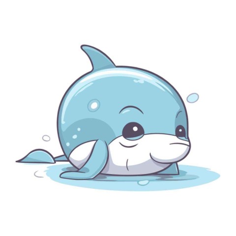 Cute cartoon whale in the water. Vector illustration on white ba