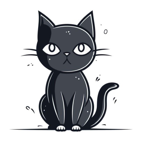 Cute black cat. Vector illustration in doodle style.