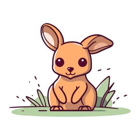 Cute little rabbit sitting on the grass. Vector illustration in