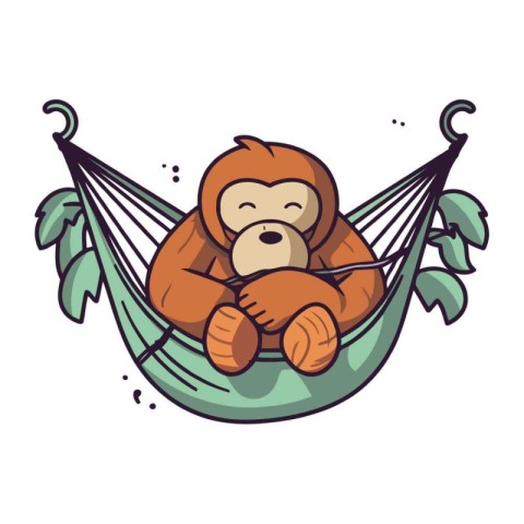 Cute monkey in hammock. Vector illustration in cartoon style.