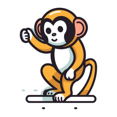 Monkey cartoon vector illustration. Monkey sitting on a snowboar