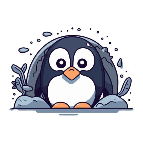 Cute penguin in the water. Vector illustration in cartoon style