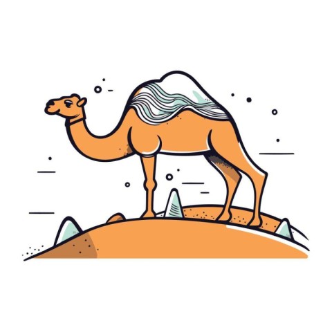 Camel in desert. Vector illustration in doodle style.