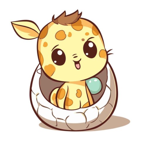 Cute cartoon baby giraffe in the egg. Vector illustration.