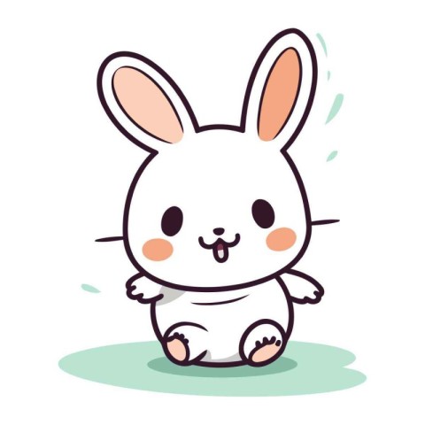 Cute cartoon white rabbit. Vector illustration. Isolated on whit