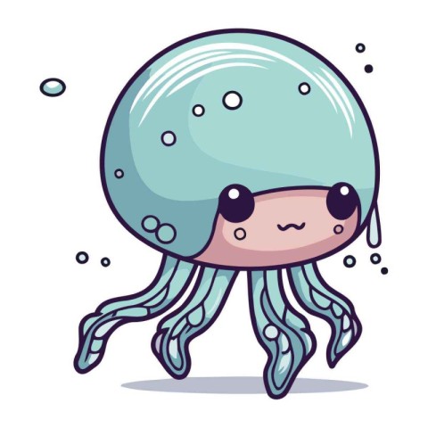 Cute jellyfish cartoon character vector illustration. Cartoon je