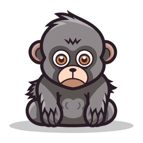 Monkey sitting character cartoon vector illustration. Funny monk