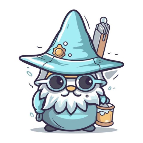 Witch gnome with a bucket of water character cartoon vector illu