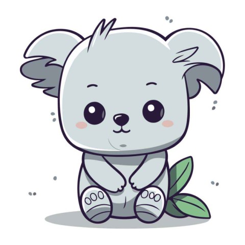 Cute koala with leaves. Vector illustration in cartoon style.