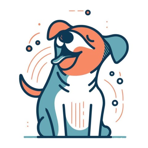 Cute cartoon dog with tongue out. Vector illustration in thin li