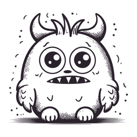 Angry cartoon monster with horns. Vector illustration in vintage