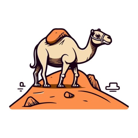 Camel on the desert. Vector illustration of a camel in the deser