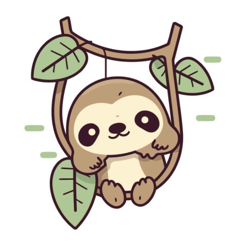 Cute cartoon sloth hanging on a branch. Vector illustration.