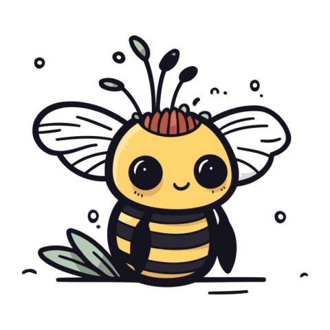 Cute bee. Vector illustration. Isolated on white background.