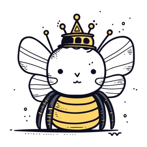 Cute bee with crown. Vector illustration in doodle style.