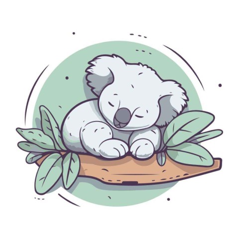 Cute cartoon koala sleeping on a branch. Vector illustration.