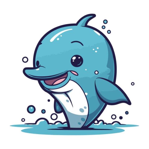 Cute cartoon dolphin. Vector illustration isolated on a white ba