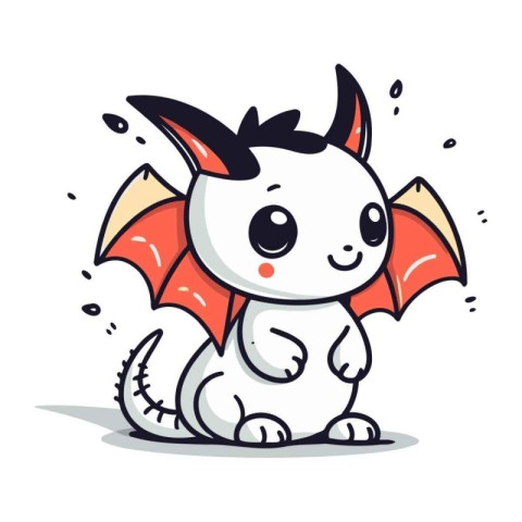 Cute cartoon kawaii dragon. Vector illustration on white backgro