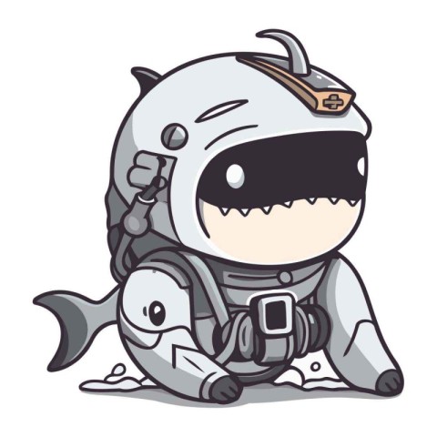 Astronaut with shark isolated on a white background. Vector illu