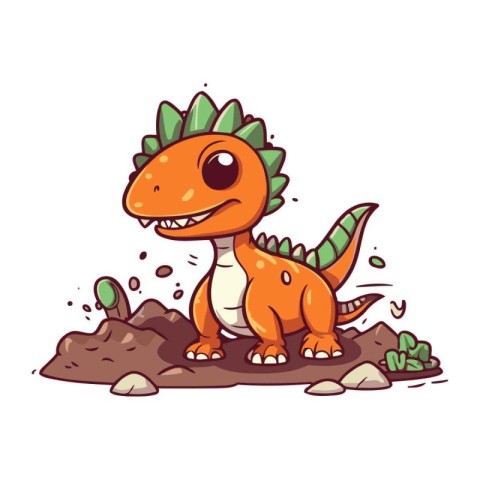 Cute cartoon dinosaur. Vector illustration isolated on a white b