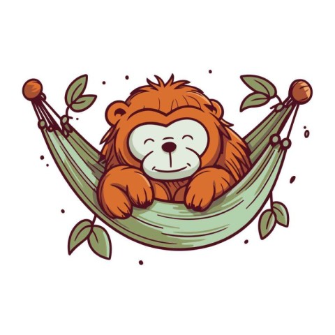 Cute cartoon lion sleeping in a hammock. Vector illustration.