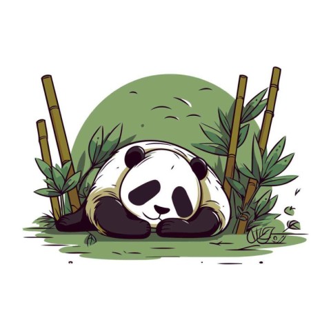 Cute panda sleeping in bamboo forest. Vector cartoon illustratio