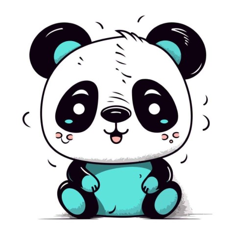 Cute cartoon panda with blue eyes sitting. Vector illustration.