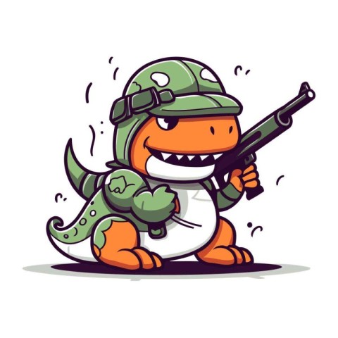 Cartoon crocodile with a gun. Cute vector illustration.