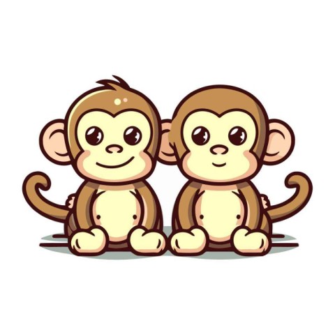 Cute monkey family. Vector illustration isolated on a white back