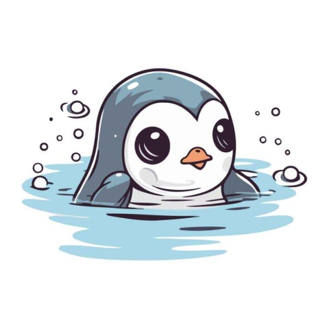 Cute penguin swimming in the water. cartoon vector illustration.