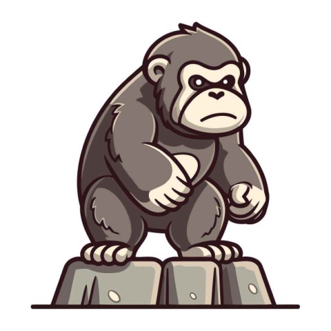 Gorilla sitting on the rock. Vector illustration of a gorilla on