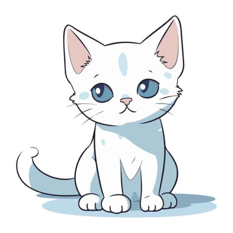 Illustration of a cute white kitten with blue eyes sitting on a