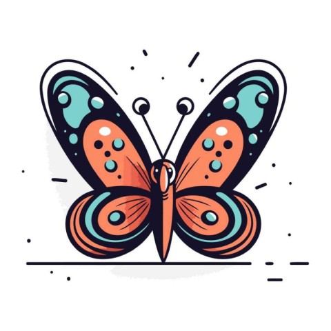 Butterfly icon in doodle style. Vector illustration.