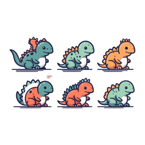 Cute dinosaurs set. Vector illustration in doodle style.