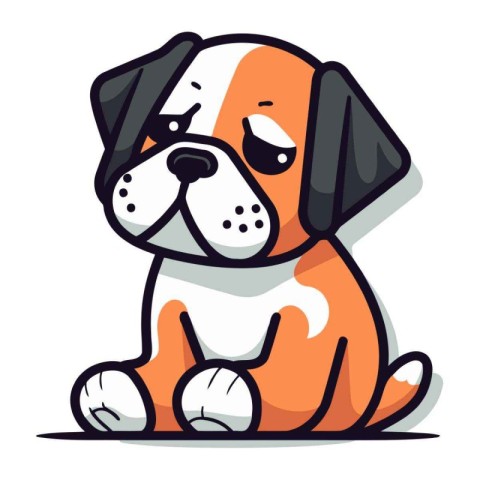 Cute cartoon dog sitting on a white background. Vector illustrat