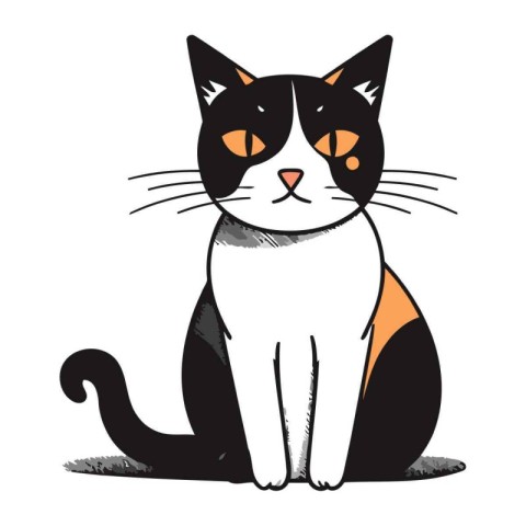 Black and white cat. Vector illustration isolated on a white bac