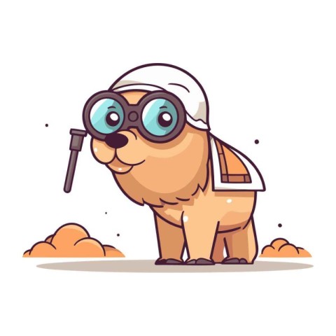 Cute dog with magnifying glass. Vector illustration in cartoon s