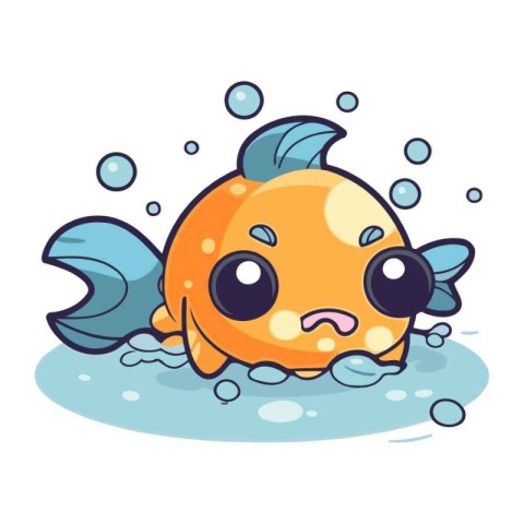 Cute cartoon goldfish swimming in the water. Vector illustration