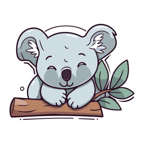 Cute cartoon koala on a tree branch. Vector illustration.