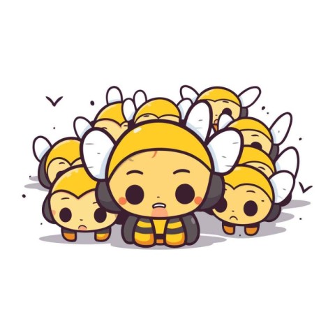 Cute little bee cartoon. Vector illustration isolated on white b