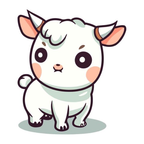 Cute little white cow isolated on white background. Vector illus