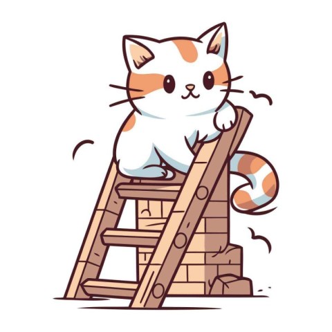 Cute cat climbing on the ladder. Vector illustration in cartoon