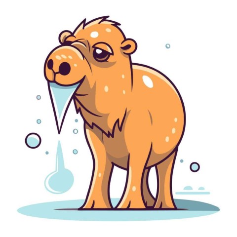 Cute cartoon hippopotamus with drop of water. Vector illustratio