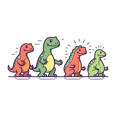 Cute dinosaurs in line art style. Vector illustration on white b